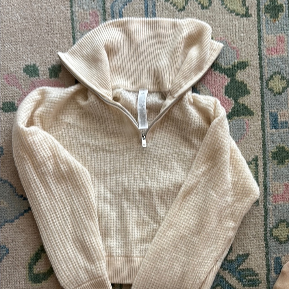 ALO Yoga Cream Cashmere Plush Waffle 1/4 zip NWOT
